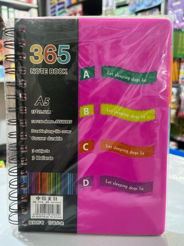 Pink "365" A5 Spiral 3-Notebook